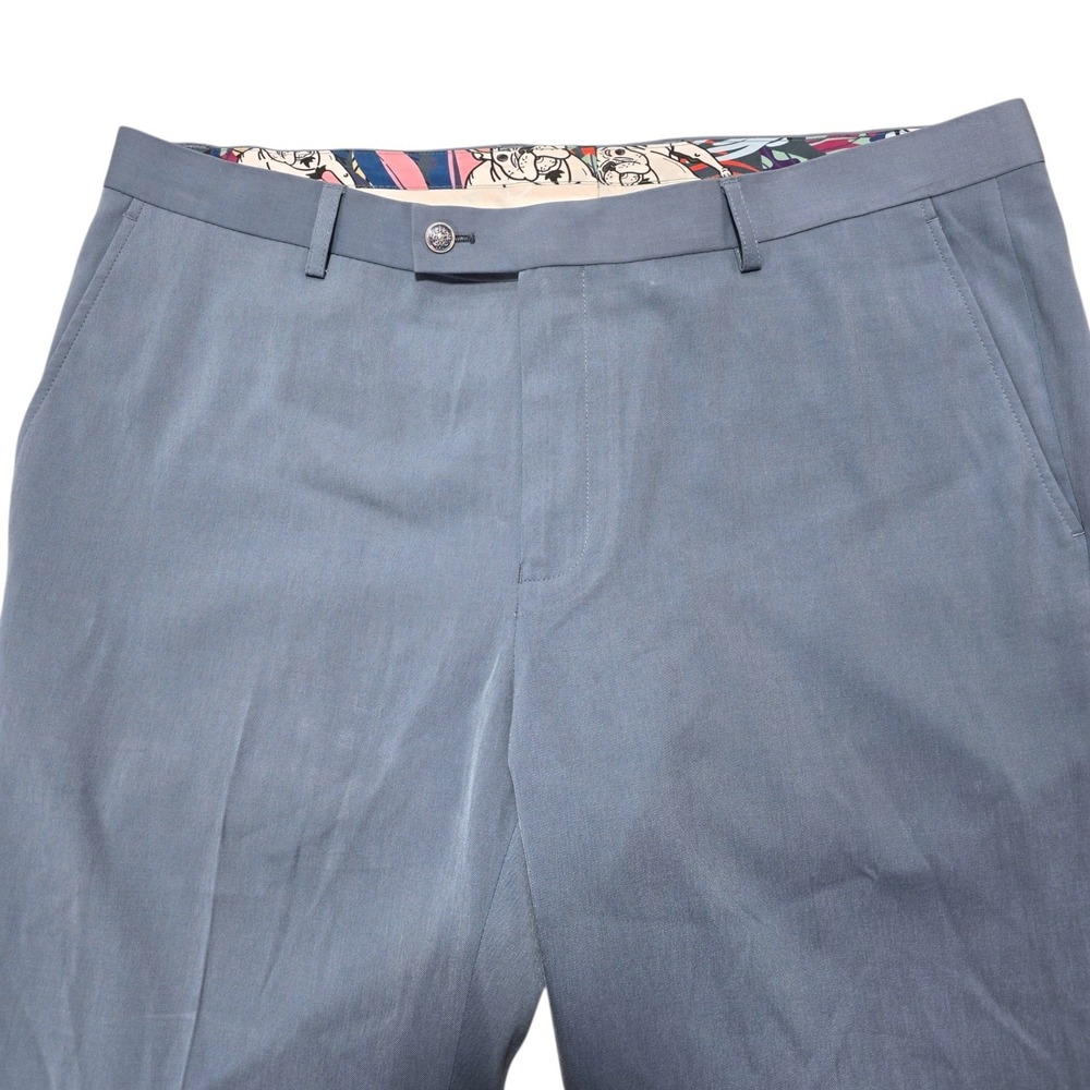 Paisley Gray Dress Pants Mens 36 Blue Grey Rayon Blend Flat Front Classic Career - Picture 3 of 11